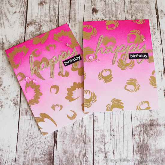 pink ombre and gold embossing